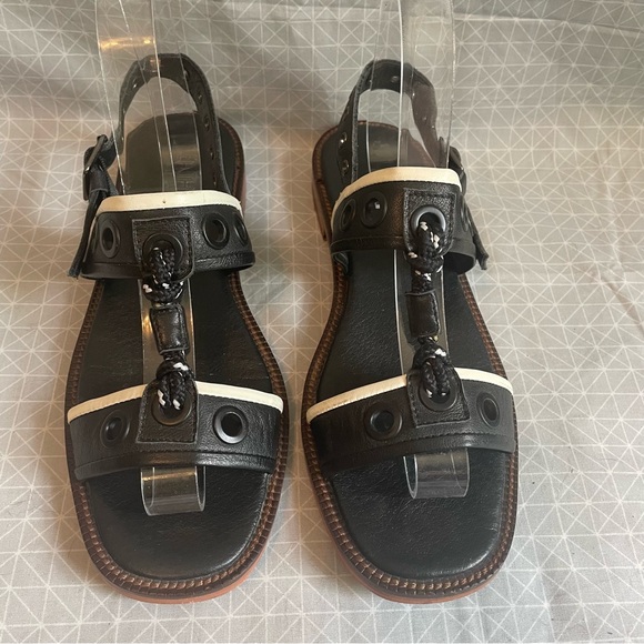 Leather Lab Nautical Grommet Sandals Black 38 - Picture 2 of 8